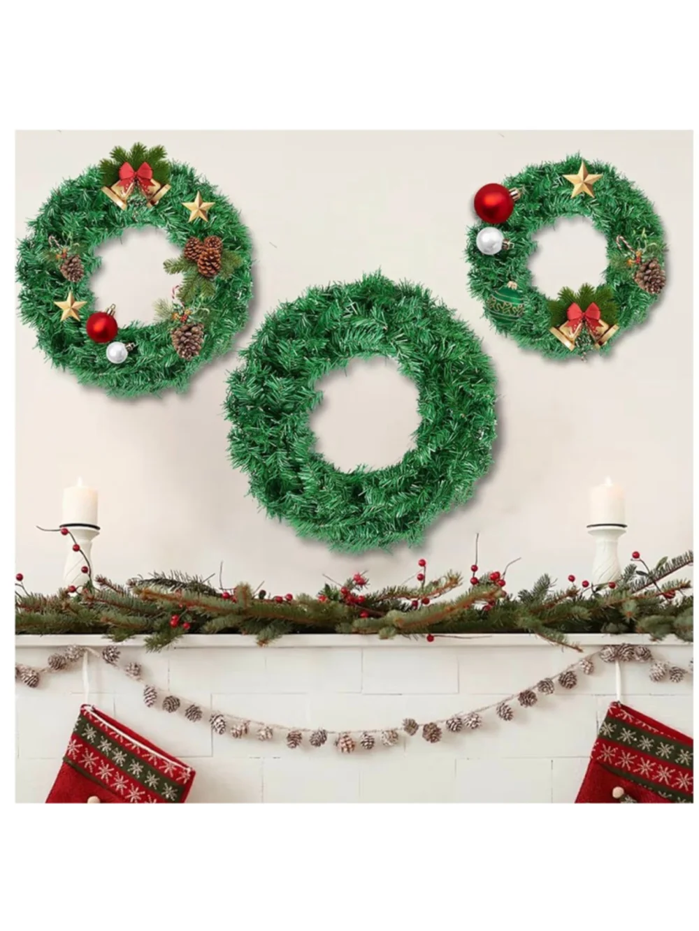 NEW Set of 3 Christmas Wreaths Front Door Outside Decorations 12”